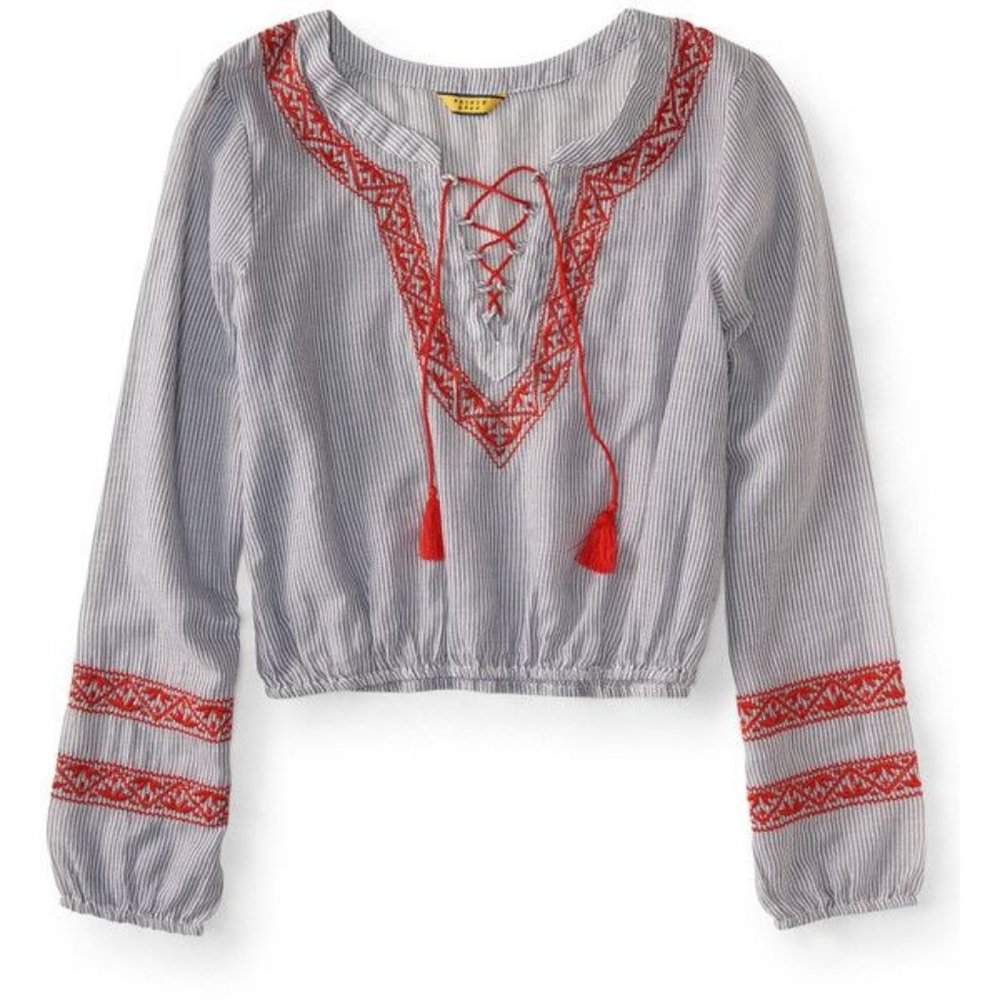 Prince & Fox Peasant Boho anthropologie Striped Embroidered Cottage Top